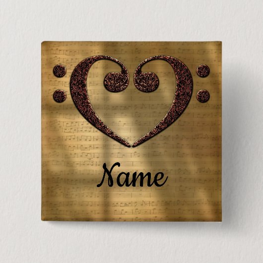 Copper Double Bass Clef Heart Customized Button (Vorderseite)