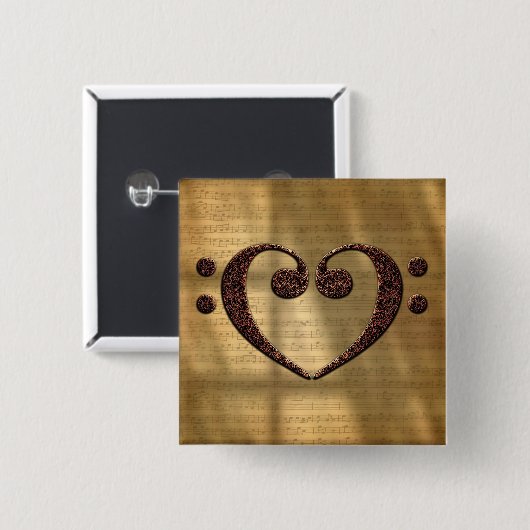 Copper Double Bass Clef Heart Music Lover Button (Vorne & Hinten)