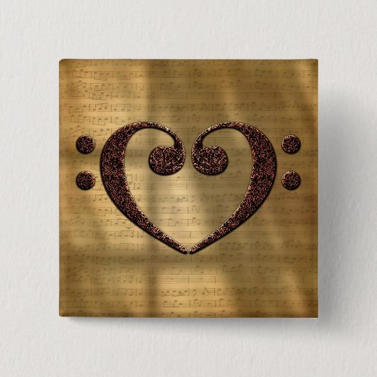 Copper Double Bass Clef Heart Music Lover Button (Vorderseite)
