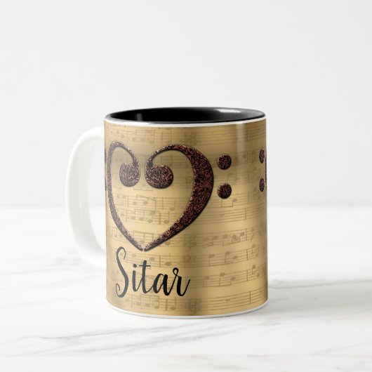 Copper Double Bass Clef Herz Sitar Zweifarbige Tasse (Vorderseite Links)