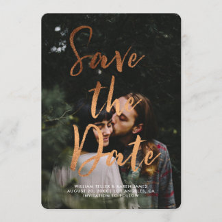 Copper Foil Modern Script Overlay Save the Date