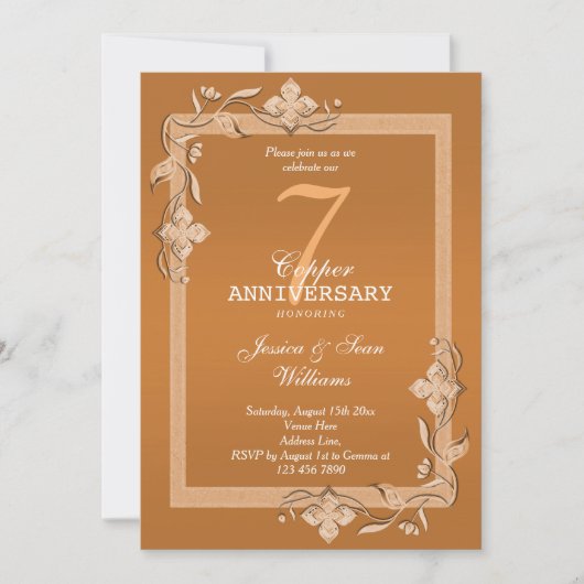 Copper Gem & Glitzer 7. Hochzeitstag Einladung (Vorderseite)