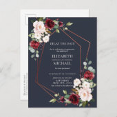 Copper Geometric Burgundy Blue Delay Datum Ankündigungspostkarte (Vorne/Hinten)