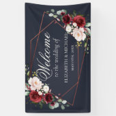 Copper Geometric Burgundy Blue Elegante Hochzeit Banner (Vertikal)