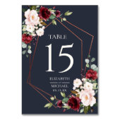 Copper Geometric Burgundy Blue Elegante Hochzeit Tischnummer (Rückseite)