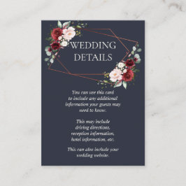 Copper Geometric Burgundy Blue Wedding Details Begleitkarte