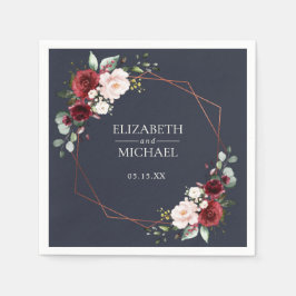 Copper Geometric Burgundy Blue Wedding Napkin Serviette