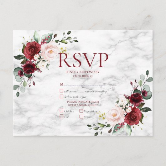 Copper Geometric Burgundy Marble Wedding RSVP Einladungspostkarte (Vorderseite)