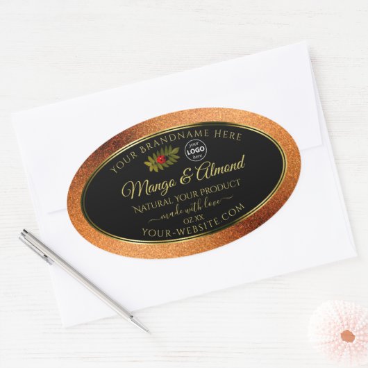 Copper Glitzer Black Product Labels Ladybug Logo Ovaler Aufkleber (Umschlag)