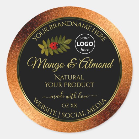 Copper Glitzer Black Product Labels Ladybug Logo Runder Aufkleber (Vorderseite)