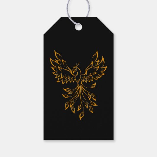 Copper Gold Phoenix steigt auf schwarz Geschenkanhänger (Vorderseite)