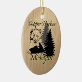 Copper Harbour Michigan Snowmobile Bären Keramik Ornament (Rechts)