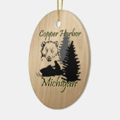 Copper Harbour Michigan Snowmobile Bären Keramik Ornament (Links)