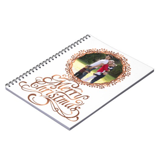 Copper-look Merry Christmas script & berry wreath Notizblock (Linke Seite)