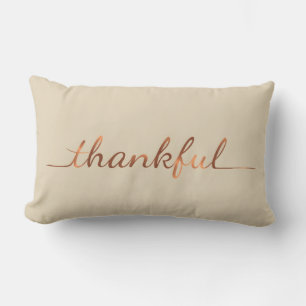 Copper-look Thankful Script-Design Lendenkissen