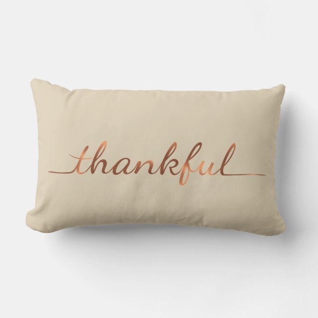 Copper-look Thankful Script-Design Lendenkissen (Vorderseite)