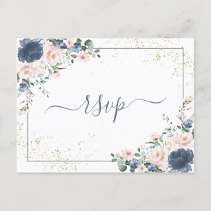 Copper Marble Geometric White Floral RSVP Einladungspostkarte