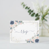 Copper Marble Geometric White Floral RSVP Einladungspostkarte (Stehend Vorderseite)