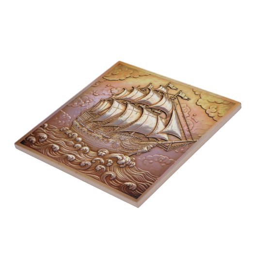 Copper Metallic Iridescent Sailing Ship ID1223 Fliese (Seite)