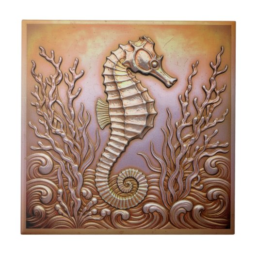 Copper Metallic Iridescent Seahorse D1223 Fliese (Vorderseite)