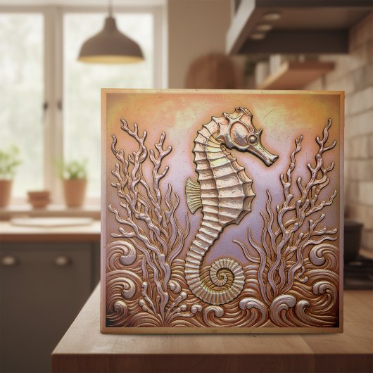 Copper Metallic Iridescent Seahorse ID1223 Fliese