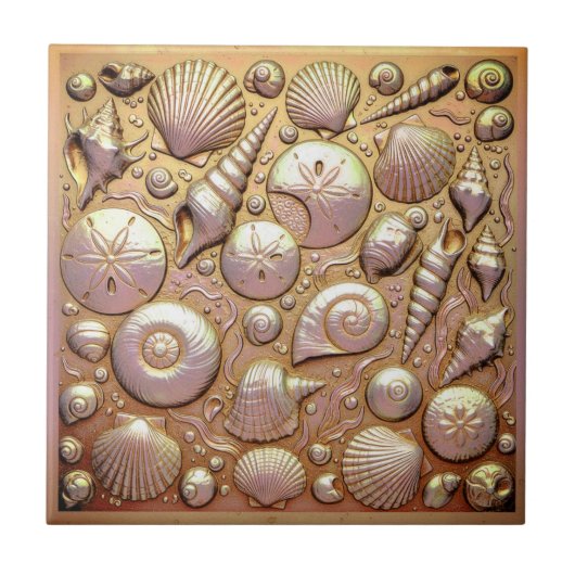 Copper Metallic Iridescent Seashells ID1223 Fliese (Vorderseite)