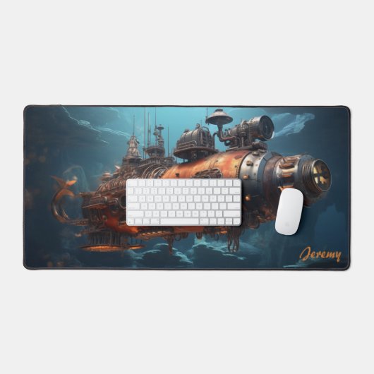 Copper Nautilus: Steampunk Submarine Schreibtischunterlage (Tastatur & Maus)