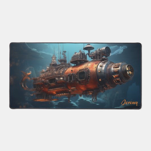 Copper Nautilus: Steampunk Submarine Schreibtischunterlage (Vorderseite)