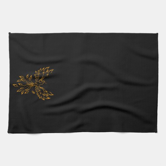 Copper Phoenix steigt auf schwarz Geschirrtuch (Horizontal)