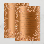 Copper Rose Gold Glitzer Leafs Florals Frame Glam Einladung (Vorne/Hinten)