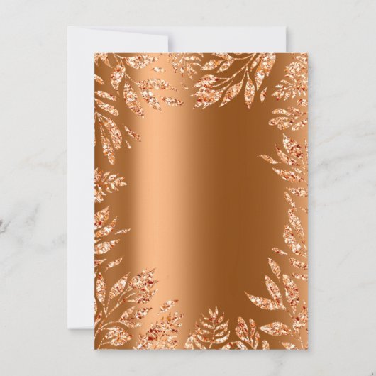 Copper Rose Gold Glitzer Leafs Florals Frame Glam Einladung (Rückseite)
