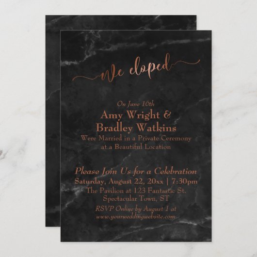 Copper Script Wir haben Skripte auf schwarzem Marm Einladung (Vorne/Hinten)