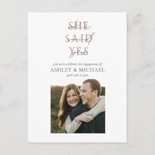 COPPER TYPOGRAPHY Foto Wedding Engagement Party Ankündigungspostkarte (Vorderseite)
