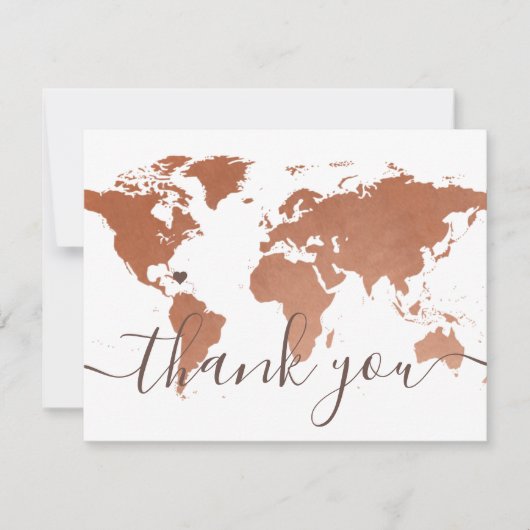 Copper World Map Beach Hochzeit in Urlaubsort Pic Dankeskarte (Vorderseite)