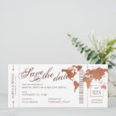 Copper World Map Boarding Pass Rett Date Card Ankündigung (Stehend Vorderseite)