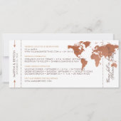 Copper World Map Boarding Pass Rett Date Card Ankündigung (Rückseite)