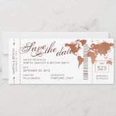 Copper World Map Boarding Pass Rett Date Card Ankündigung (Vorderseite)