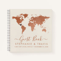 Copper World Map Heart Destination Gästebuch