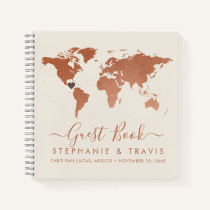 Copper World Map Heart Destination Gästebuch Notizblock