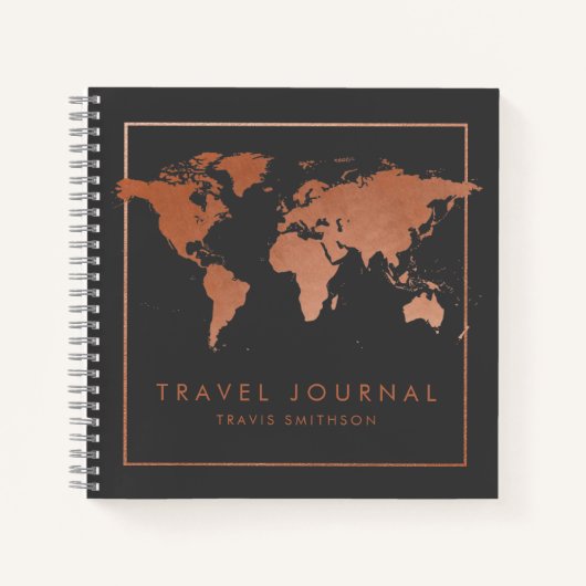Copper World Map Modern Travel Journal oder Notebo Notizblock (Vorderseite)