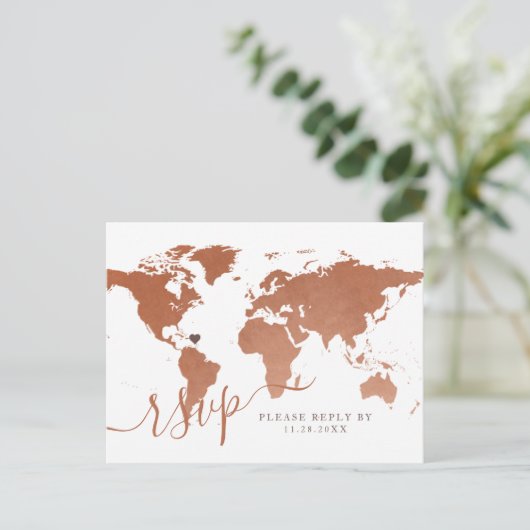 Copper World Map Reiseziel UAWG Postkarte (Stehend Vorderseite)