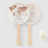 Copper World Map Thema Hochzeit Programm Fächer (Vorne und Hinten)