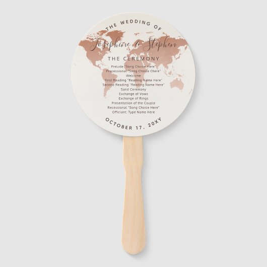 Copper World Map Thema Hochzeit Programm Fächer (Vorderseite)