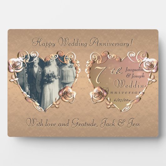 Coppery Rose Plaque zum 7. Hochzeitstag Fotoplatte (Vorderseite)