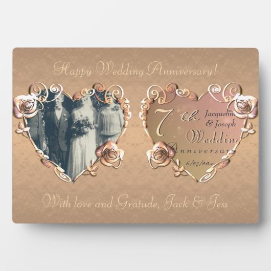 Coppery Rose Plaque zum 7. Hochzeitstag Fotoplatte (Vorderseite)