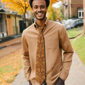 Coptic embroidery pattern - Orange leaves Krawatte