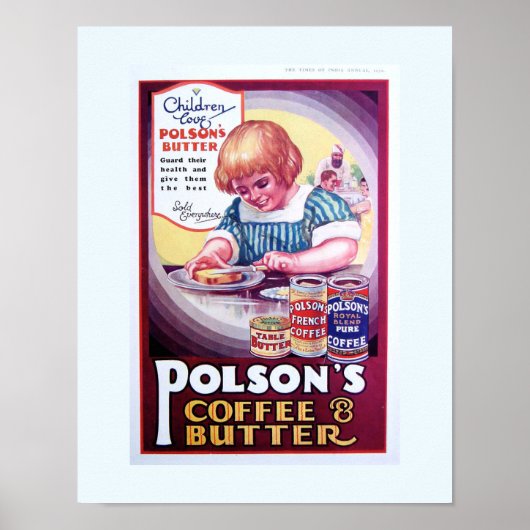 Copy 1930 Old Ad - Indien: Polsons Kaffee & Butter Poster (Vorne)