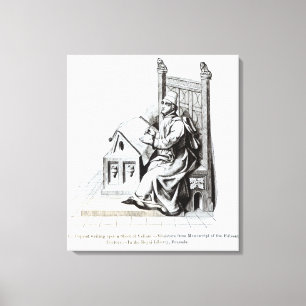 Copyist-Schreiben nach einem Blatt des Pergamentes Leinwanddruck