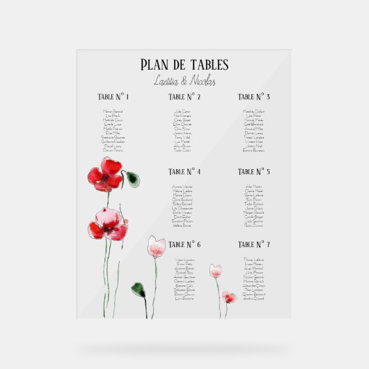 Coquelicots-Tabellenplan Acrylschild (Vorderseite)