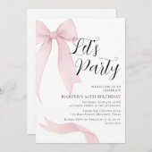 Coquete pink bow Birthday party Einladung (Vorne/Hinten)